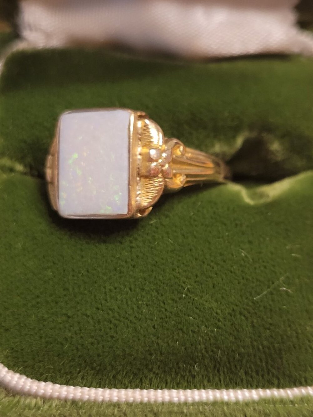 Antique Opal Gold Ring by Ostby Barton Square 10k Yellow Gold October Birthstone